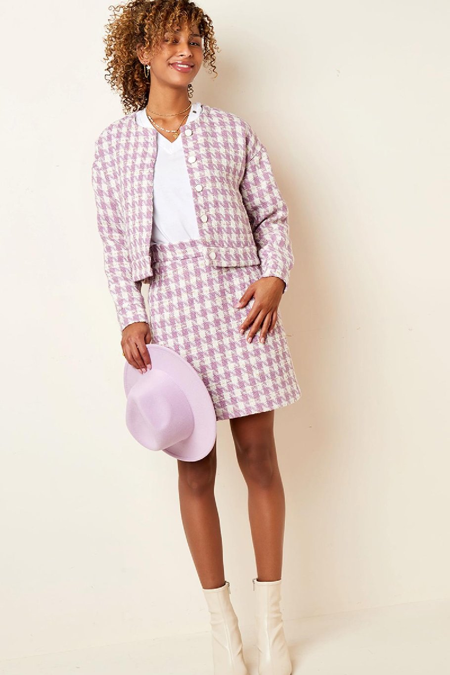 Jacket Pied de Poule print Violet S Image4